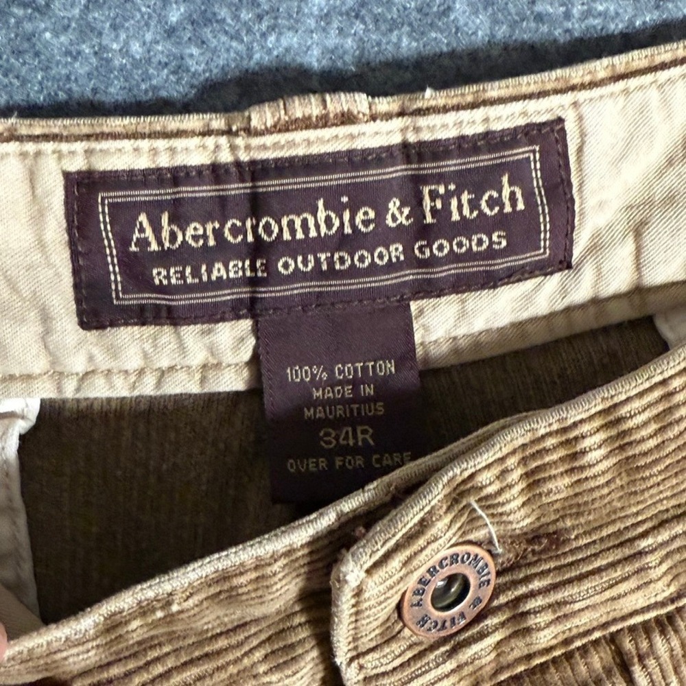 VTG Abercrombie Fitch Mens Tan Corduroy Carpenter Pants Double Knee 34x32 Comfy‎ - Picture 5 of 11